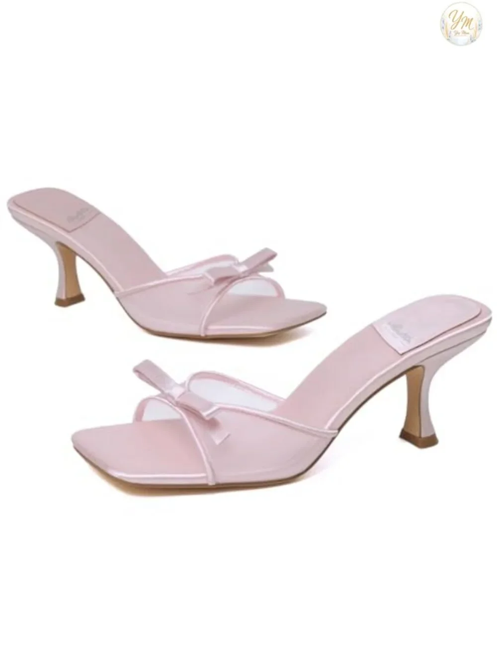 Kitten Heels for Women Round Toe Bow Vintage Mules Slip on Stiletto Backless